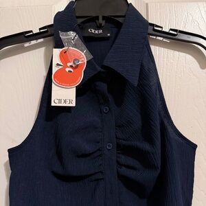 NEW BRAND W/TAGS CIDER BLUE COLLARED CROP TEXTURED  BUTTON DOWN TOP